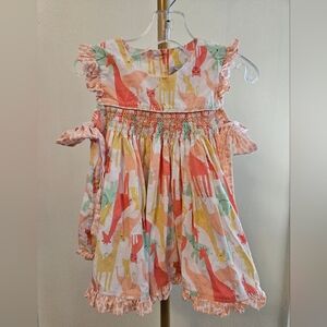 Castles & Crowns Pastel Safari Amimal Smocked Dress Sz 18-24M